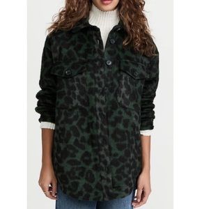 Rebecca Minkoff green cheetah print Raegan jacket button down padded size L